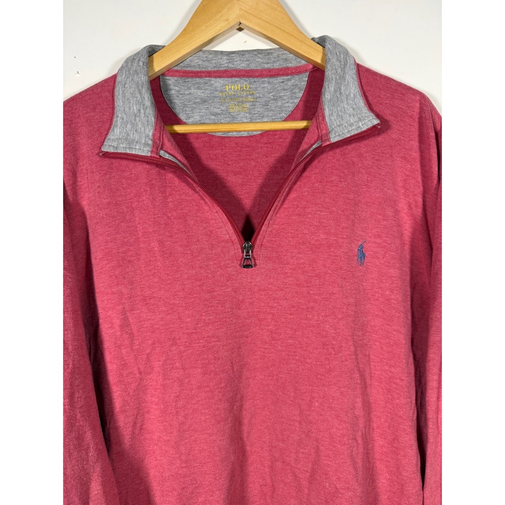 Polo Ralph Lauren Mens XL Quarter Zip Pullover Heather Red Grey Collar Sweater